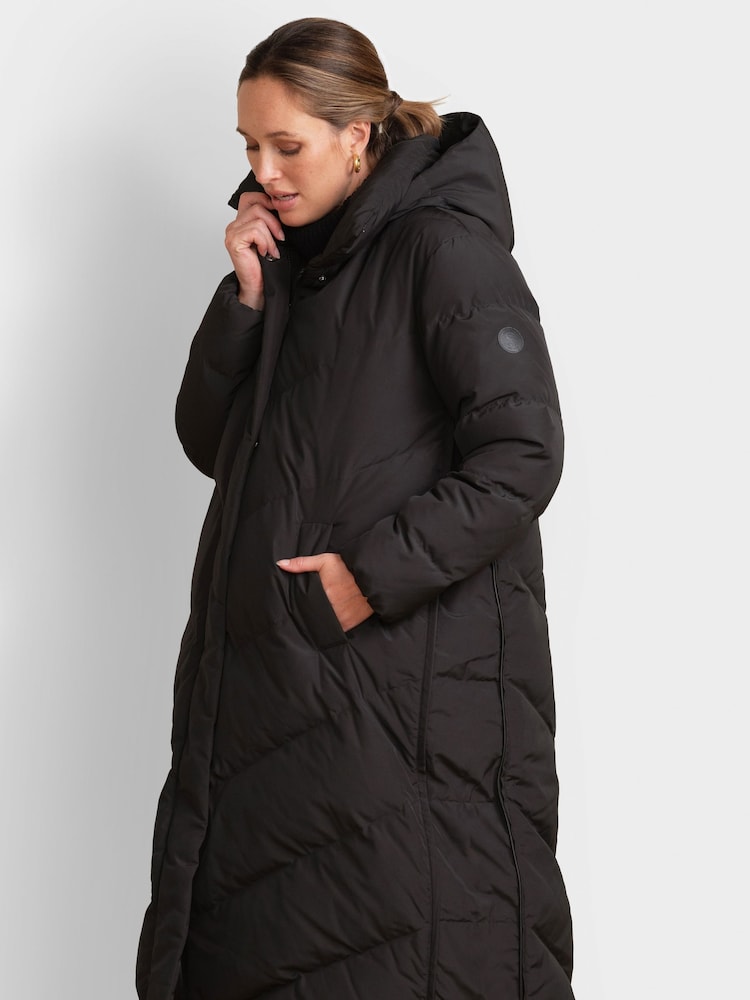 Seraphine Long Chevron Puffer Maternity Black Coat - Image 3 of 7