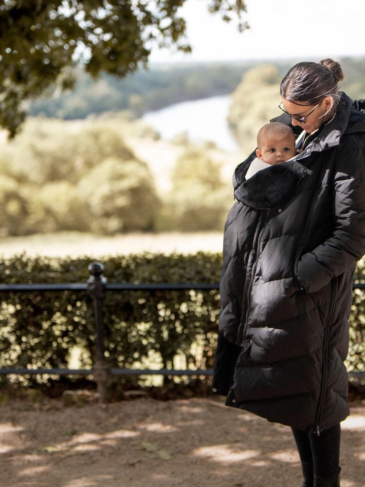 Seraphine Long Chevron Puffer Maternity Black Coat - Image 4 of 4
