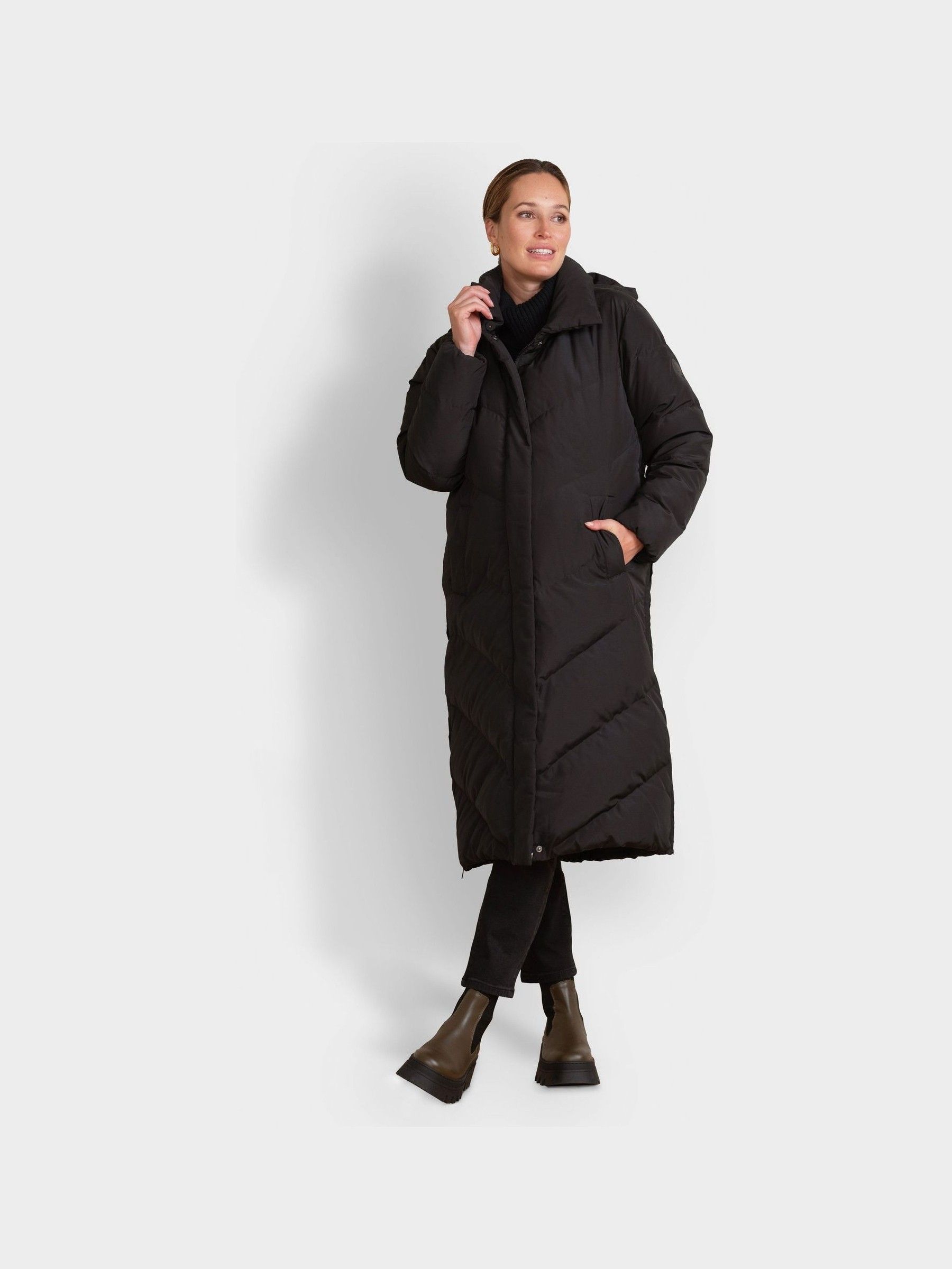 Buy Seraphine Black Seraphine Long Chevron Puffer Maternity Black