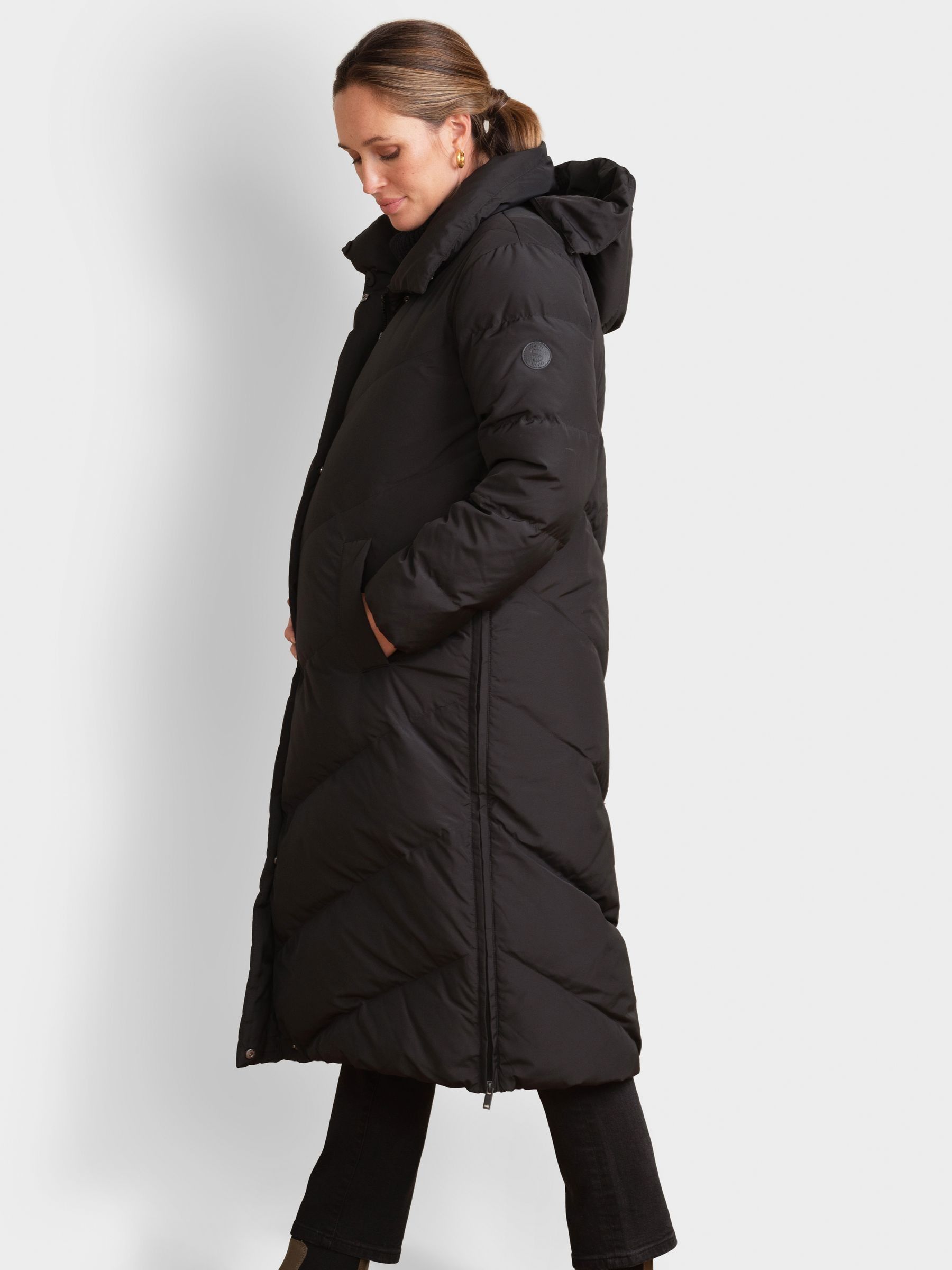 Buy Seraphine Black 3-In-1 Long Chevron Puffer Maternity Coat from