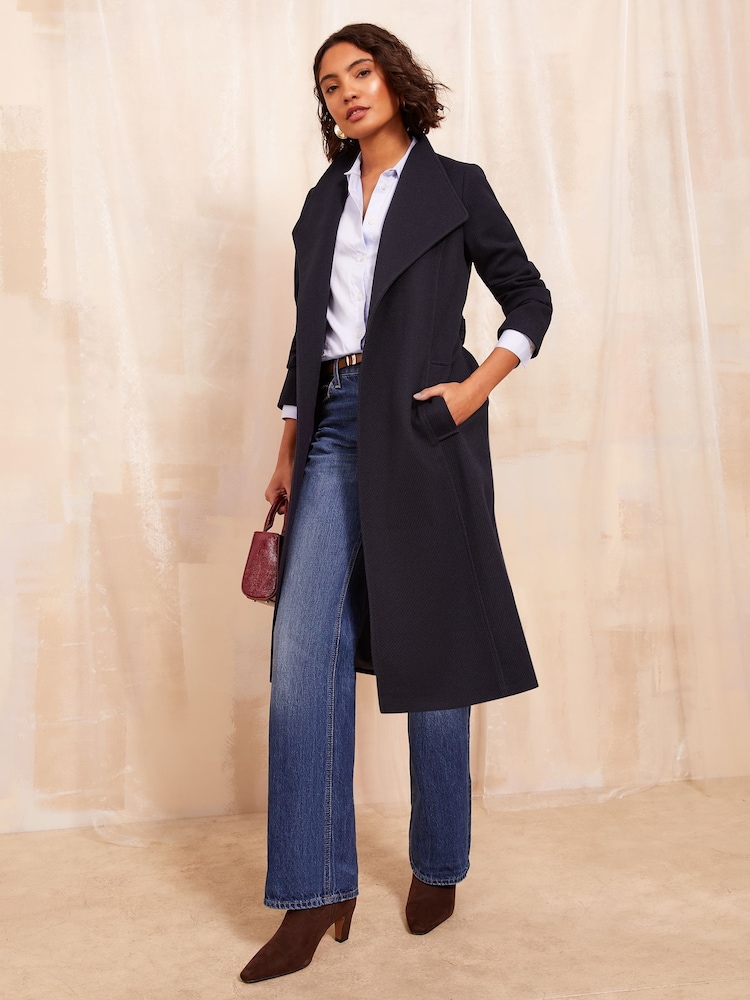 Friends Like These Navy Blue Funnel Wrap Coat - Image 2 of 5