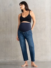 Seraphine Blue Maternity Tapered Frayed Hem Jeans - Image 1 of 6