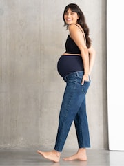 Seraphine Blue Maternity Tapered Frayed Hem Jeans - Image 2 of 6