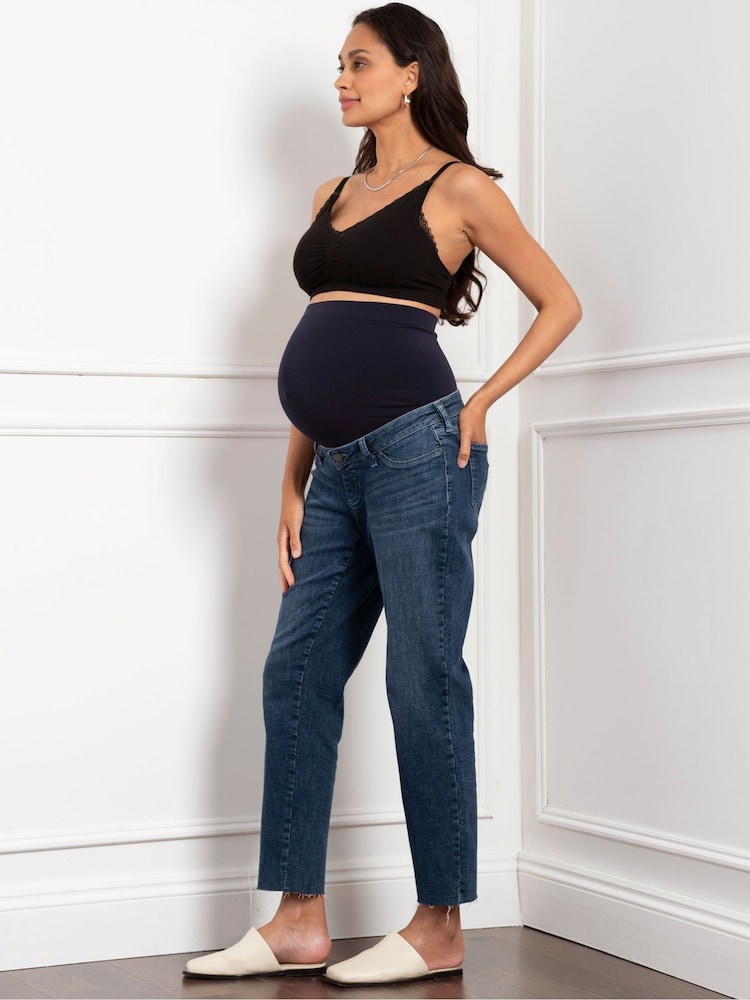 Seraphine Blue Maternity Tapered Frayed Hem Jeans - Image 3 of 6