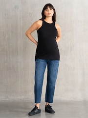 Seraphine Blue Maternity Tapered Frayed Hem Jeans - Image 4 of 6