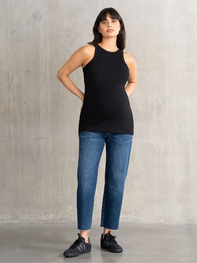 Seraphine Blue Maternity Tapered Frayed Hem Jeans - Image 4 of 6