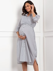 Seraphine Maternity Blue Stripe Shirt Dress - Image 1 of 7