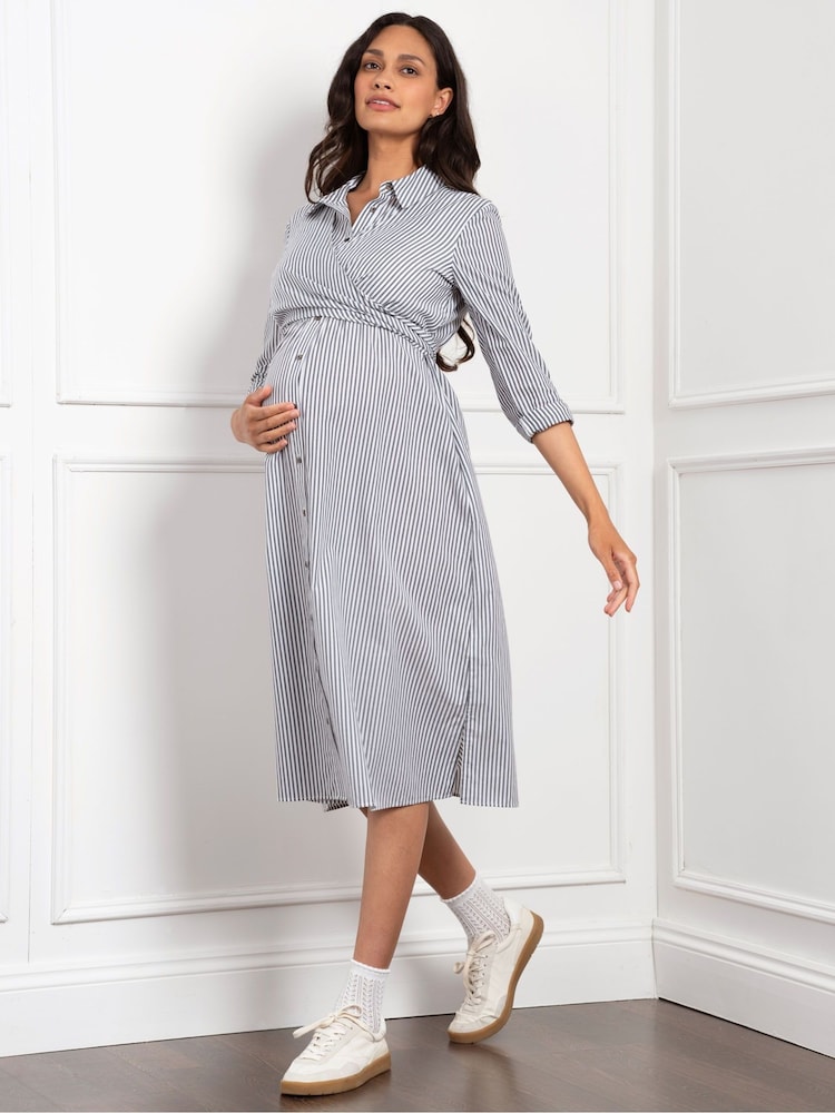 Seraphine Maternity Blue Stripe Shirt Dress - Image 3 of 7