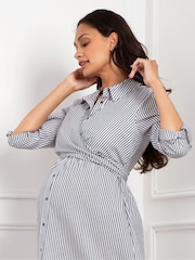 Seraphine Maternity Blue Stripe Shirt Dress - Image 4 of 7