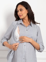 Seraphine Maternity Blue Stripe Shirt Dress - Image 5 of 7