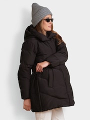 Seraphine Maternity Short Chevron Puffer Black Coat - Image 5 of 14