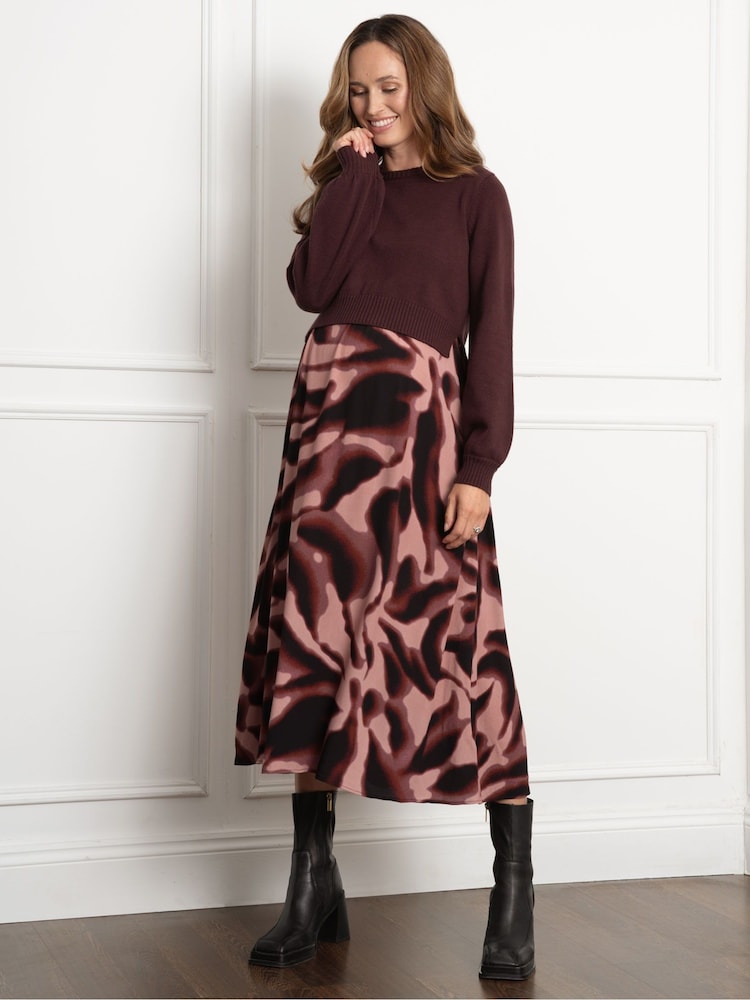 Seraphine Maternity Knit Brown Jumper with Woven Skirt - Image 1 of 4