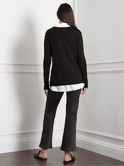 Seraphine Maternity Knit Black Jumper with Woven Undershirt - Image 2 of 8