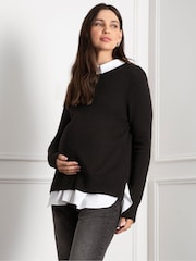 Seraphine Maternity Knit Black Jumper with Woven Undershirt - Image 6 of 8