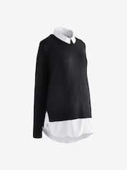 Seraphine Maternity Knit Black Jumper with Woven Undershirt - Image 8 of 8