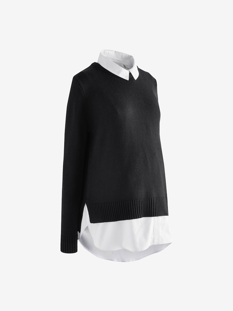 Seraphine Maternity Knit Black Jumper with Woven Undershirt - Image 8 of 8