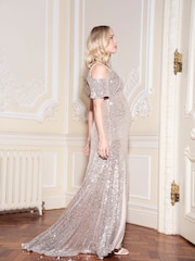 Seraphine Материнство Cream Блестящее платье макси - Image 2 of 5