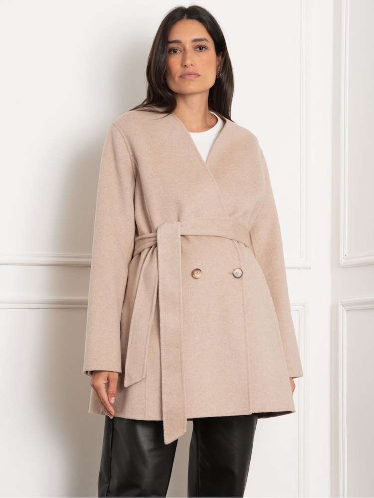 Seraphine Maternity Cream Short Double Faced Wool Coat - Image 1 of 4