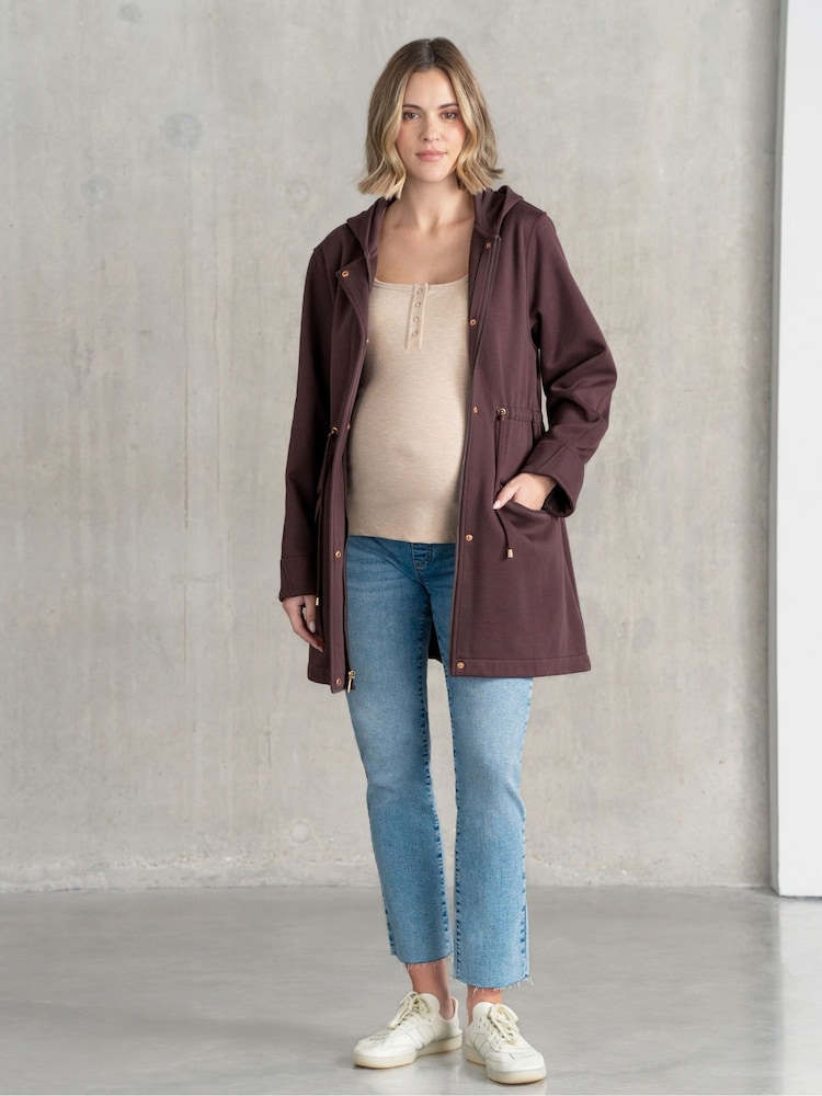 Seraphine Maternity Drawstring Waist Brown Hoodie - Image 1 of 4