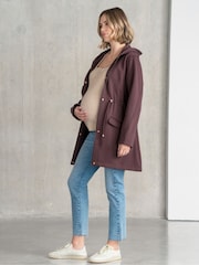 Seraphine Maternity Drawstring Waist Brown Hoodie - Image 3 of 4