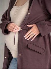 Seraphine Maternity Drawstring Waist Brown Hoodie - Image 4 of 4