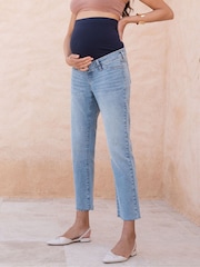 Seraphine Slim modra Materinstvo noga raztrgana Hem Overbump kavbojke - Slika 4 iz 5