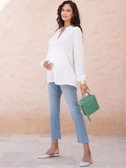 Seraphine Slim modra Materinstvo noga raztrgana Hem Overbump kavbojke - Slika 5 iz 5