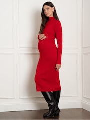 Seraphine Maternity Red Rib Knit and Nursing Dress - Image 1 of 4