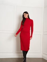 Seraphine Maternity Red Rib Knit and Nursing Dress - Image 2 of 4