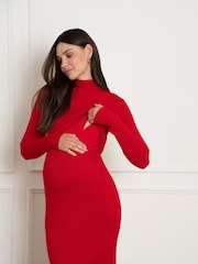 Seraphine Maternity Red Rib Knit and Nursing Dress - Image 4 of 4