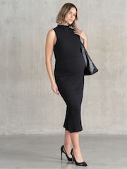 Seraphine Maternity Textured Bodycon Black Dress - Image 1 of 5