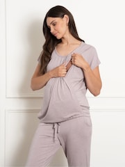 Seraphine Maternity Purple Nursing Loungewear Pyjama Top and Trousers Set - Image 1 of 5