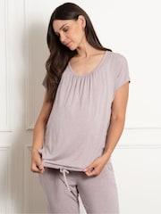 Seraphine Maternity Purple Nursing Loungewear Pyjama Top and Trousers Set - Image 3 of 5