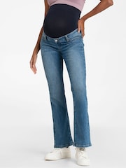 Seraphine Blue Maternity Flared Overbump Jeans - Image 1 of 3