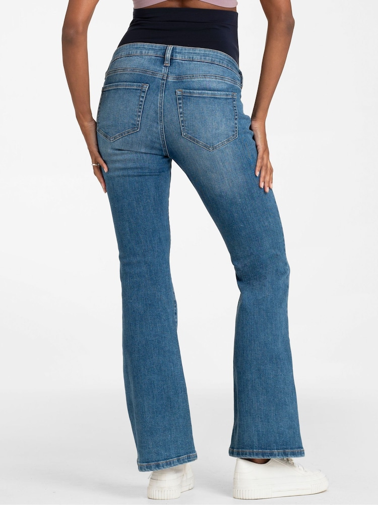 Seraphine Blue Maternity Flared Overbump Jeans - Image 2 of 3