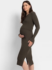 Seraphine Maternity Green Rib Knit and Nursing Dress - Image 1 of 8