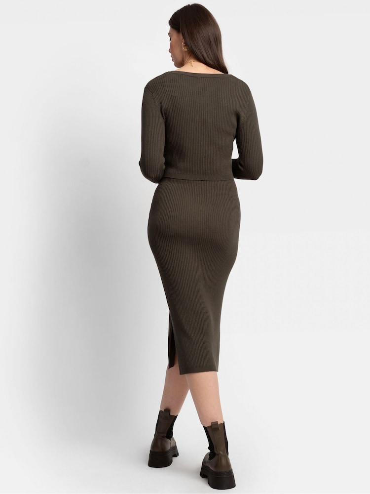 Seraphine Maternity Green Rib Knit and Nursing Dress - Image 2 of 8