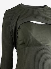 Seraphine Maternity Green Rib Knit and Nursing Dress - Image 7 of 8