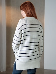 Seraphine Blue Stripe Maternity Funnel Neck Zip-Up 100% Cotton Sweatshirt - Image 3 of 5