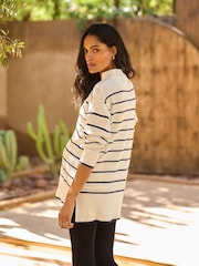 Hanorac de maternitate Seraphine Seraphine cu dungi albastre, guler înalt cu fermoar, din 100% bumbac - Imaginea 6 din 7