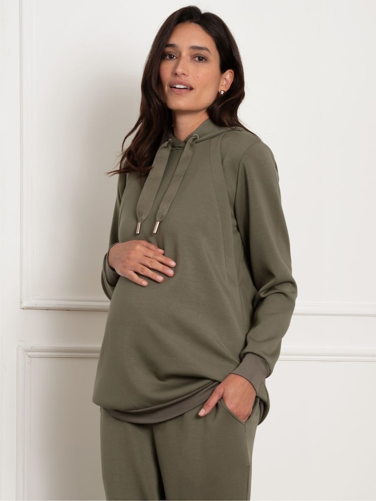 Seraphine Maternity Green Soft Hoodie with Nursing Zips - Image 1 of 6