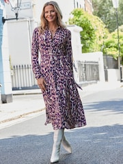 Sosandar White Animal Print Belted Shirt Dress - Image 1 of 5