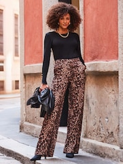 Sosandar Brown Leopard Print Wide Leg Trousers - Image 1 of 5