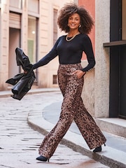 Sosandar Brown Leopard Print Wide Leg Trousers - Image 3 of 5