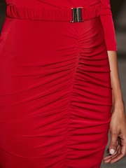 Sosandar Red Faux Wrap Ruched Detail Midi Dress - Image 5 of 5