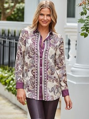 Sosandar White Scarf Print Satin Shirt - Image 5 of 5
