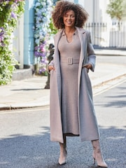 Sosandar Natural Fitted Longline Coat - Image 2 of 5