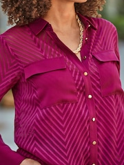 Sosandar Pink Sheer Dobby Utility Shirt - Image 2 of 5
