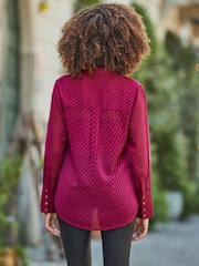 Sosandar Pink Sheer Dobby Utility Shirt - Image 3 of 5