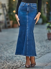 Sosandar Blue Fishtail Denim Maxi Skirt - Image 2 of 5